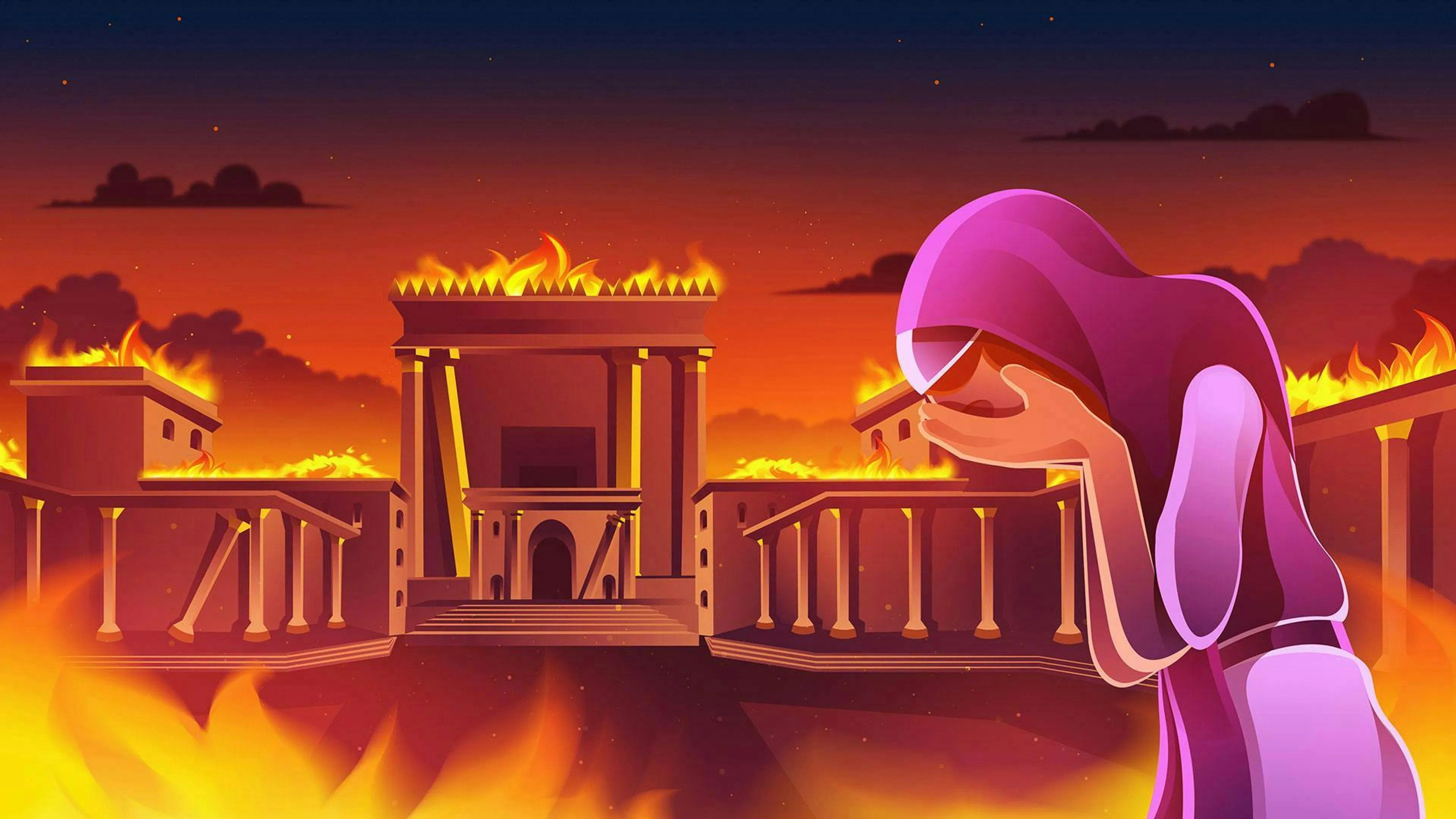 Ancient Temple in Jerusalem at sunset, representing the destruction commemorated on Tisha B'Av